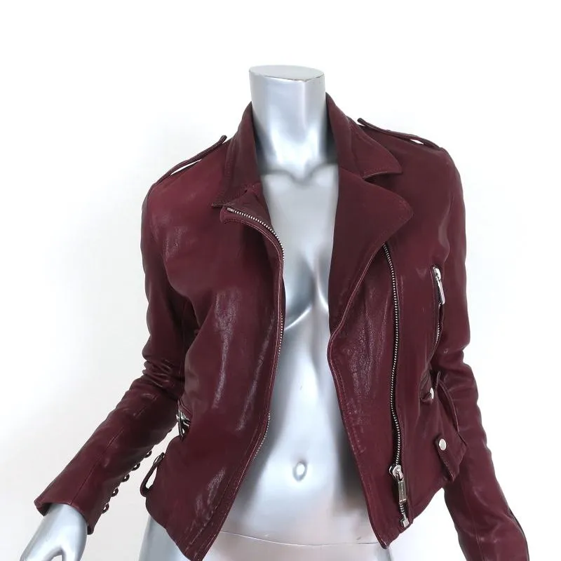 Barbara Bui Lace-Up Leather Motorcycle Jacket Burgundy Size 38