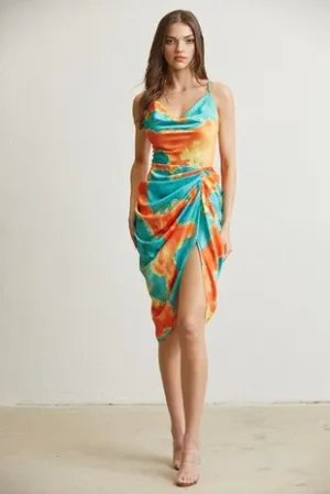 Barcelona High Split Satin Dress