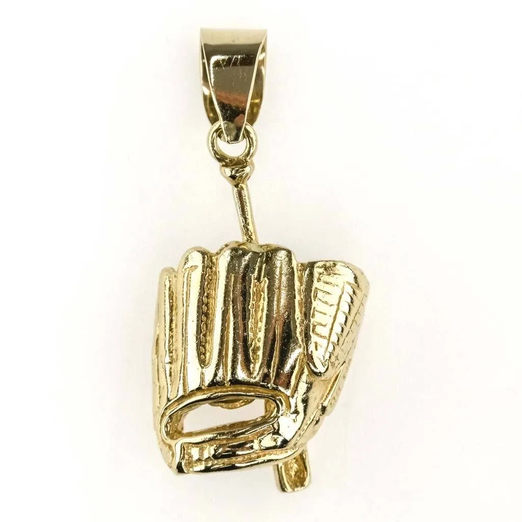 Baseball Glove & Bat Pendant in 14K Yellow Gold