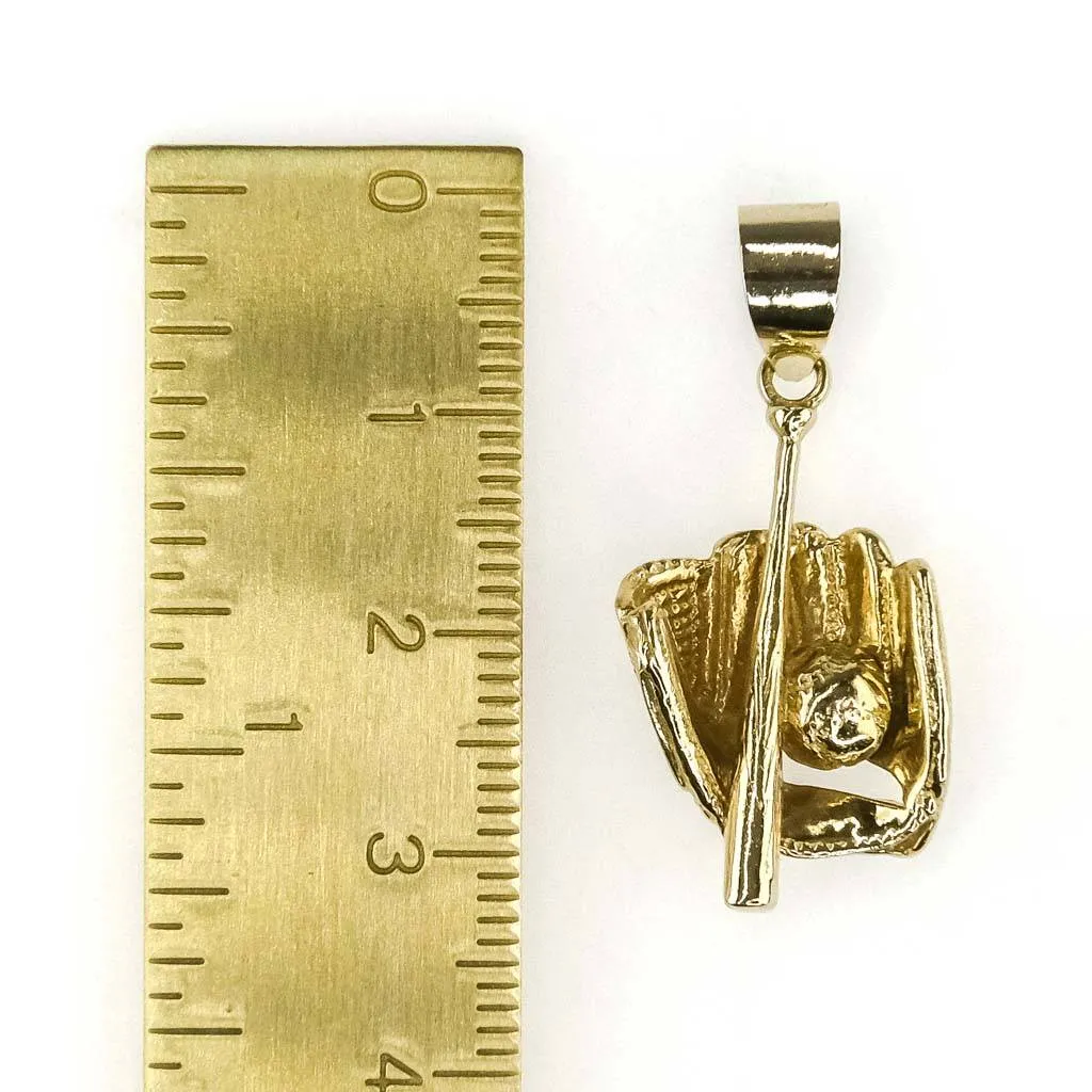 Baseball Glove & Bat Pendant in 14K Yellow Gold