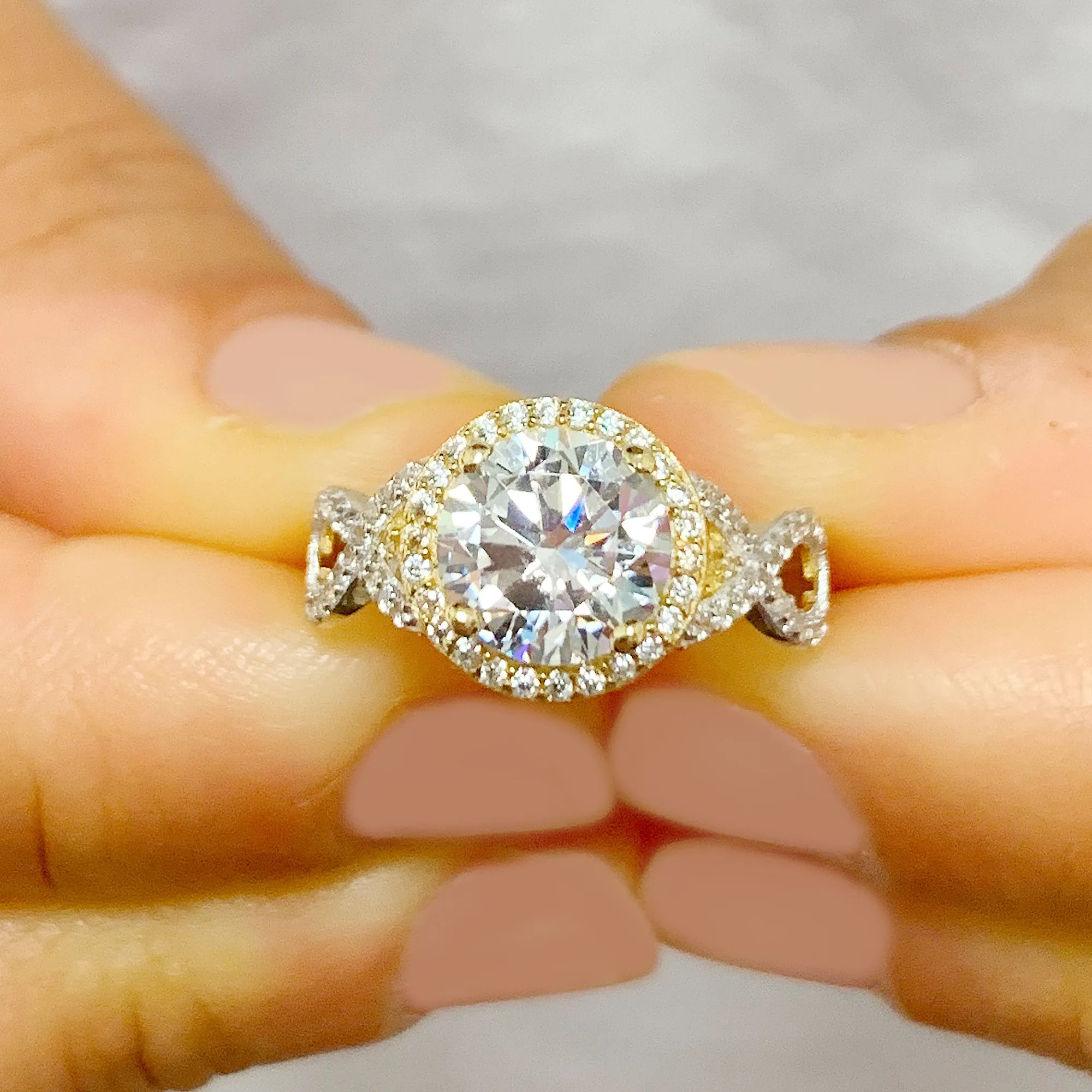 Beautiful 2.00 Carat Women's 14k solid white and yellow gold round cut forever one moissanite and natural round cut diamond engagement ring