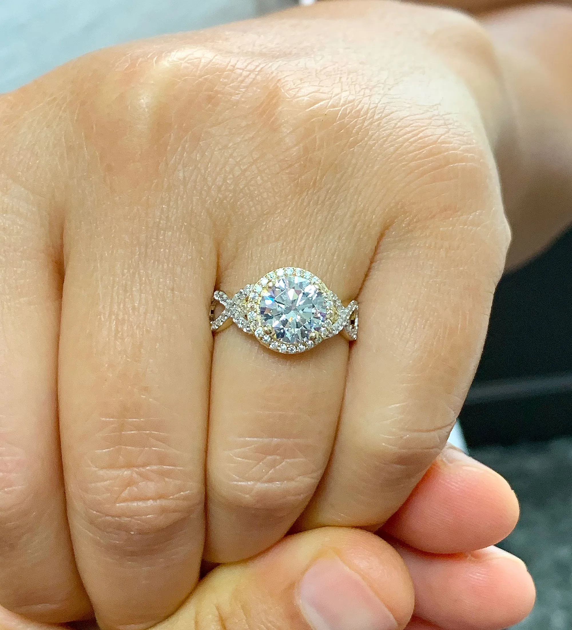 Beautiful 2.00 Carat Women's 14k solid white and yellow gold round cut forever one moissanite and natural round cut diamond engagement ring