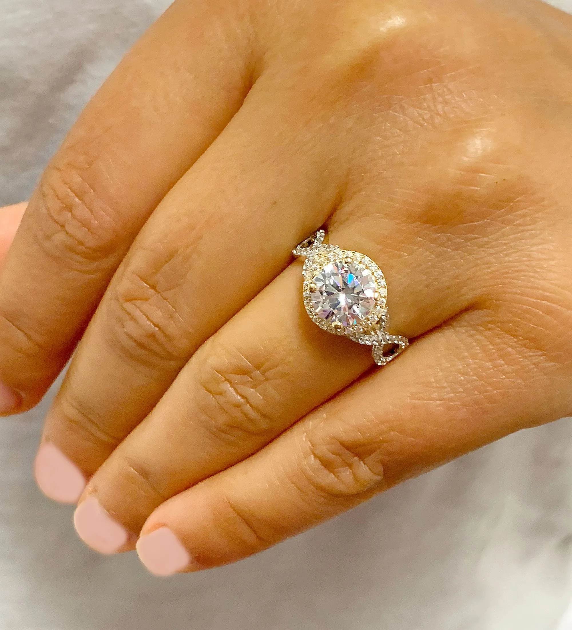 Beautiful 2.00 Carat Women's 14k solid white and yellow gold round cut forever one moissanite and natural round cut diamond engagement ring