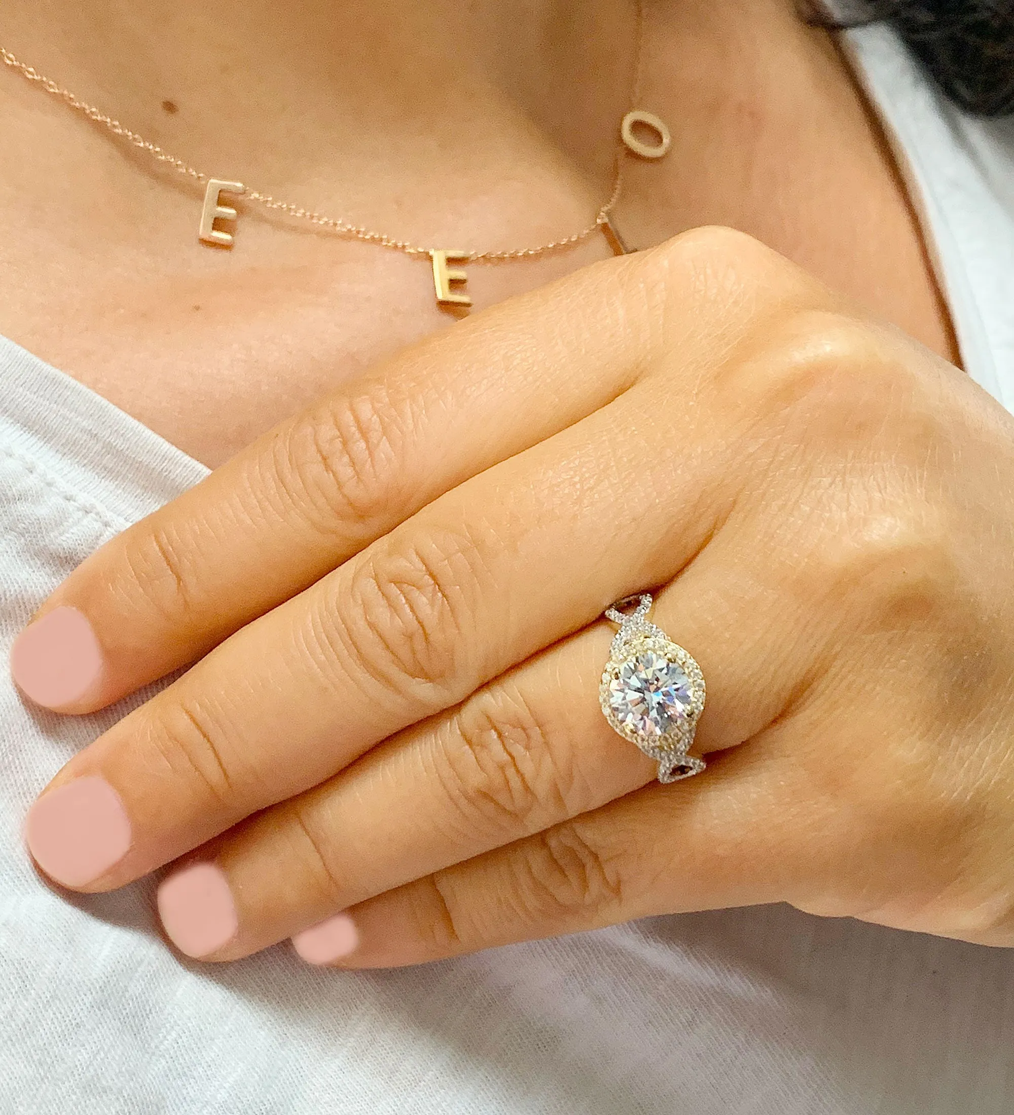Beautiful 2.00 Carat Women's 14k solid white and yellow gold round cut forever one moissanite and natural round cut diamond engagement ring