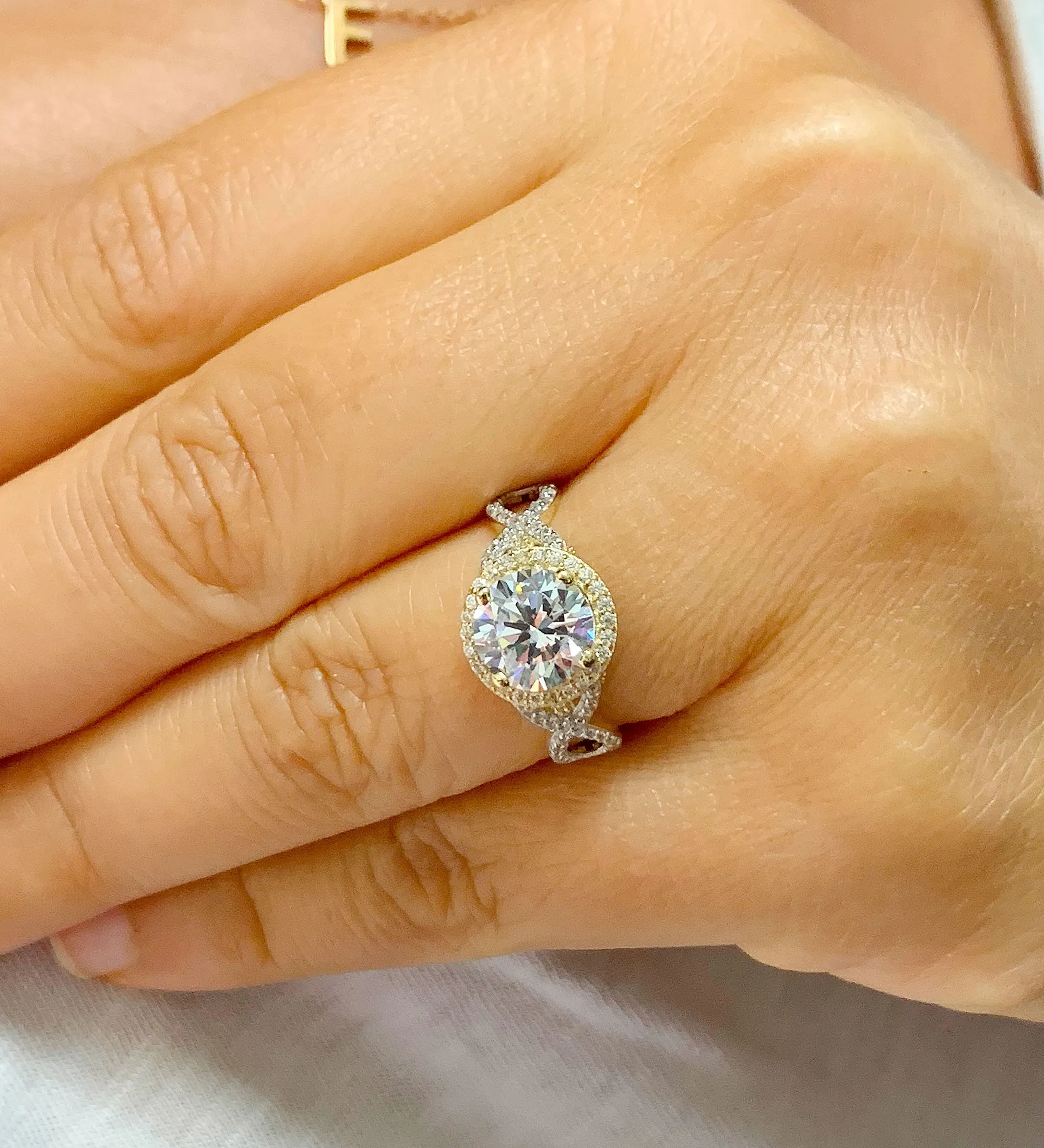 Beautiful 2.00 Carat Women's 14k solid white and yellow gold round cut forever one moissanite and natural round cut diamond engagement ring