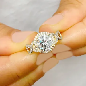 Beautiful 2.00 Carat Women's 14k solid white and yellow gold round cut forever one moissanite and natural round cut diamond engagement ring