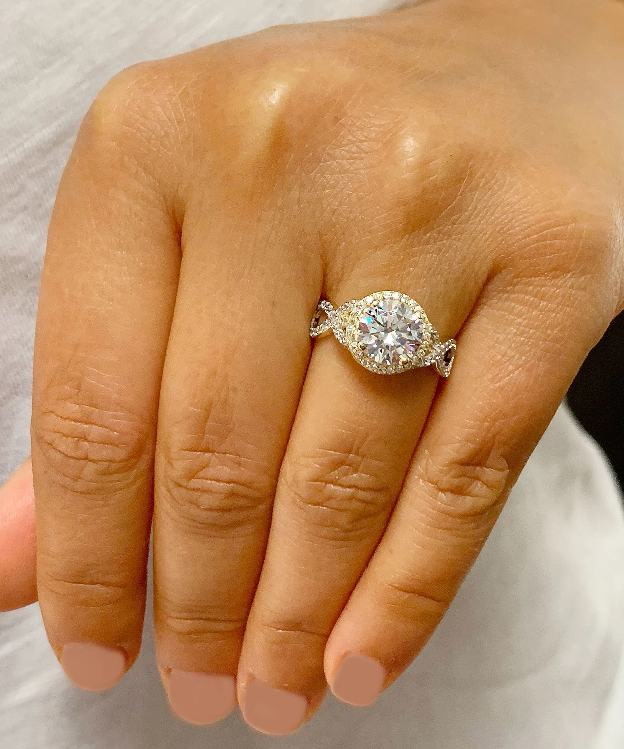 Beautiful 2.00 Carat Women's 14k solid white and yellow gold round cut forever one moissanite and natural round cut diamond engagement ring