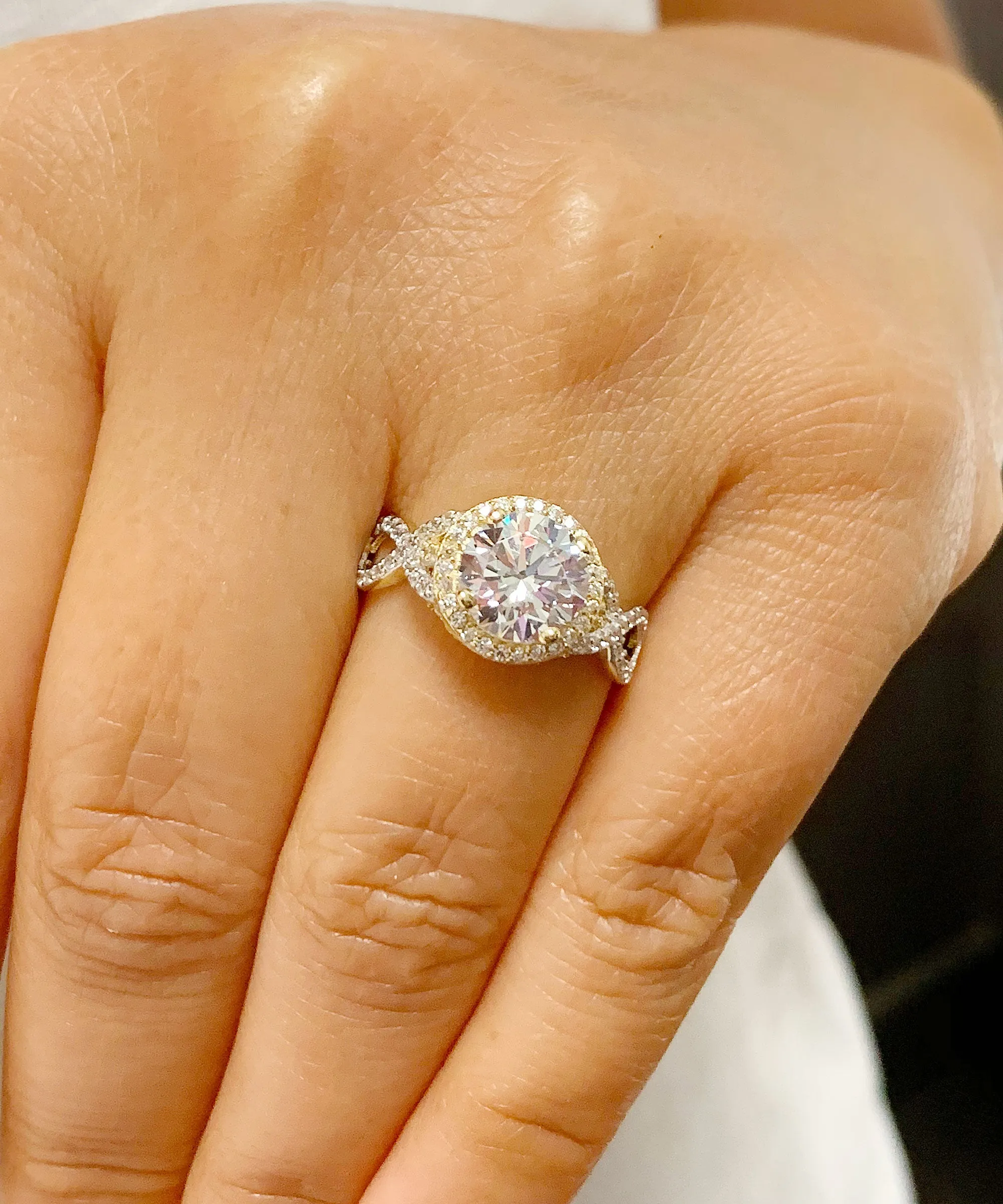 Beautiful 2.00 Carat Women's 14k solid white and yellow gold round cut forever one moissanite and natural round cut diamond engagement ring
