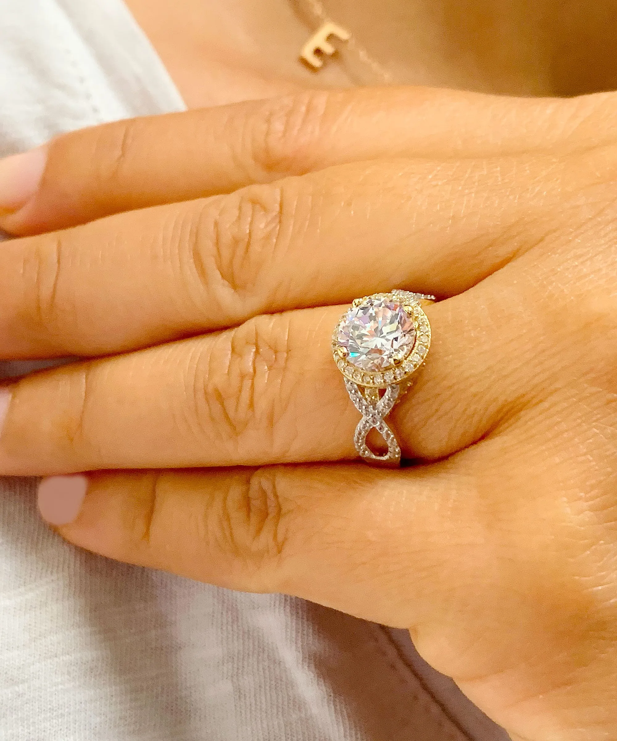 Beautiful 2.00 Carat Women's 14k solid white and yellow gold round cut forever one moissanite and natural round cut diamond engagement ring