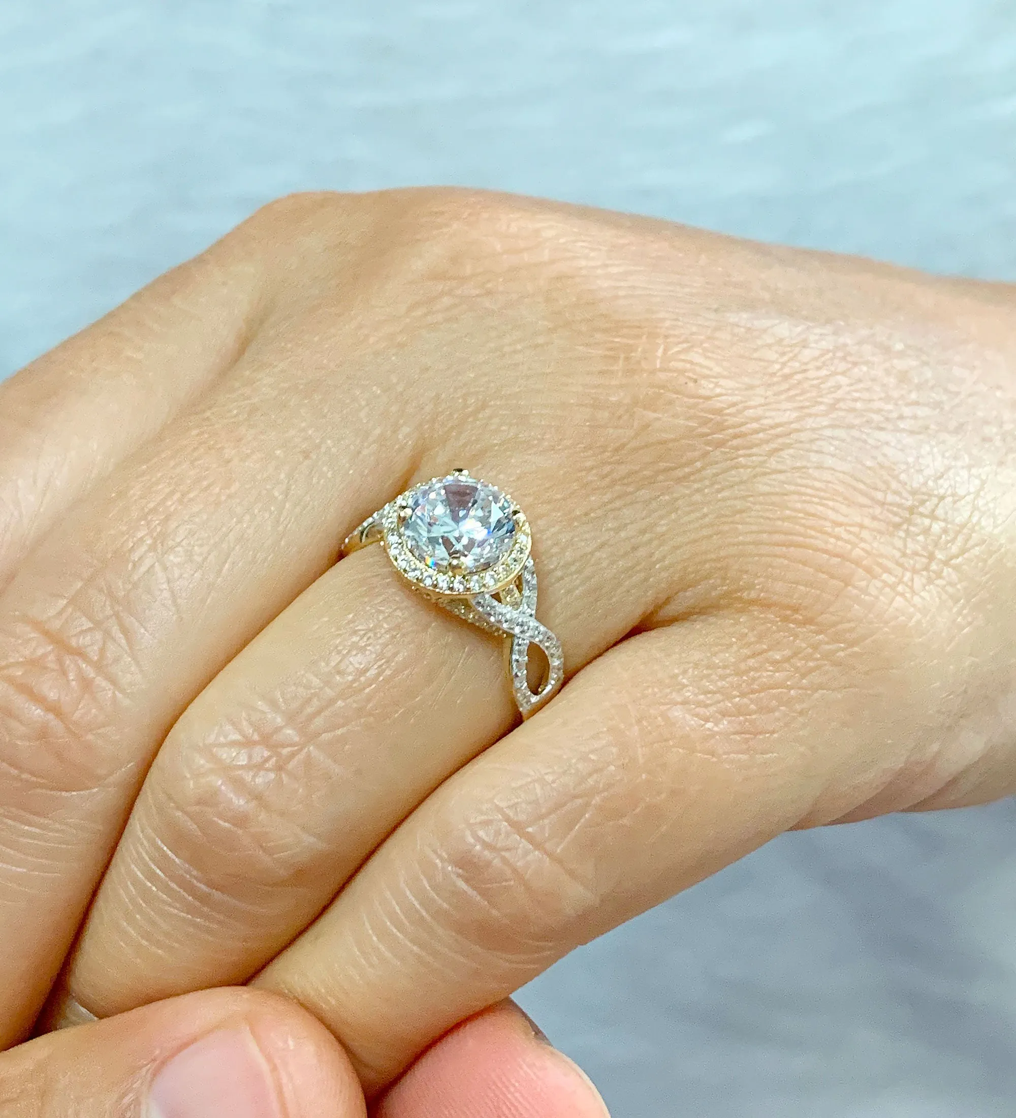 Beautiful 2.00 Carat Women's 14k solid white and yellow gold round cut forever one moissanite and natural round cut diamond engagement ring