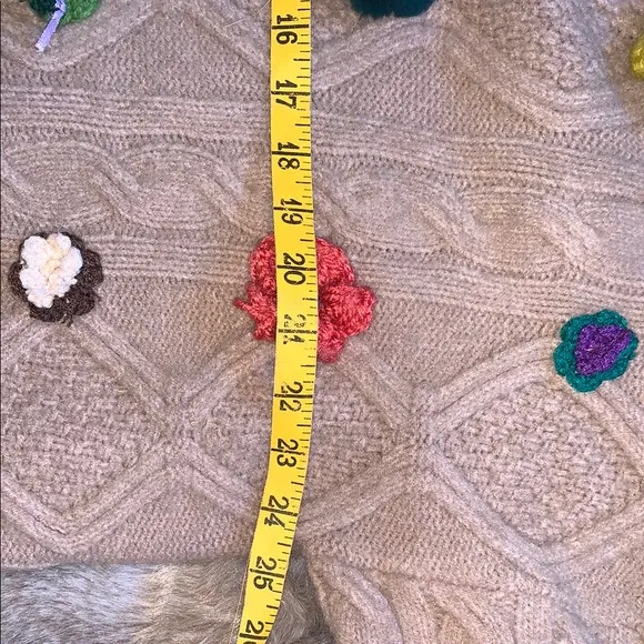 Beige 3D Flower Cardigan Crocheted Accents Preppy Grandmacore Eclectic Unique