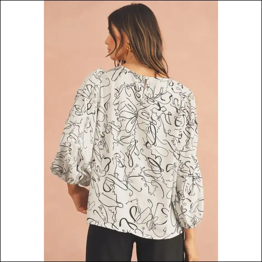Beige Abstract Print Balloon Sleeve: from Blah to Bam! Needful Things 😉