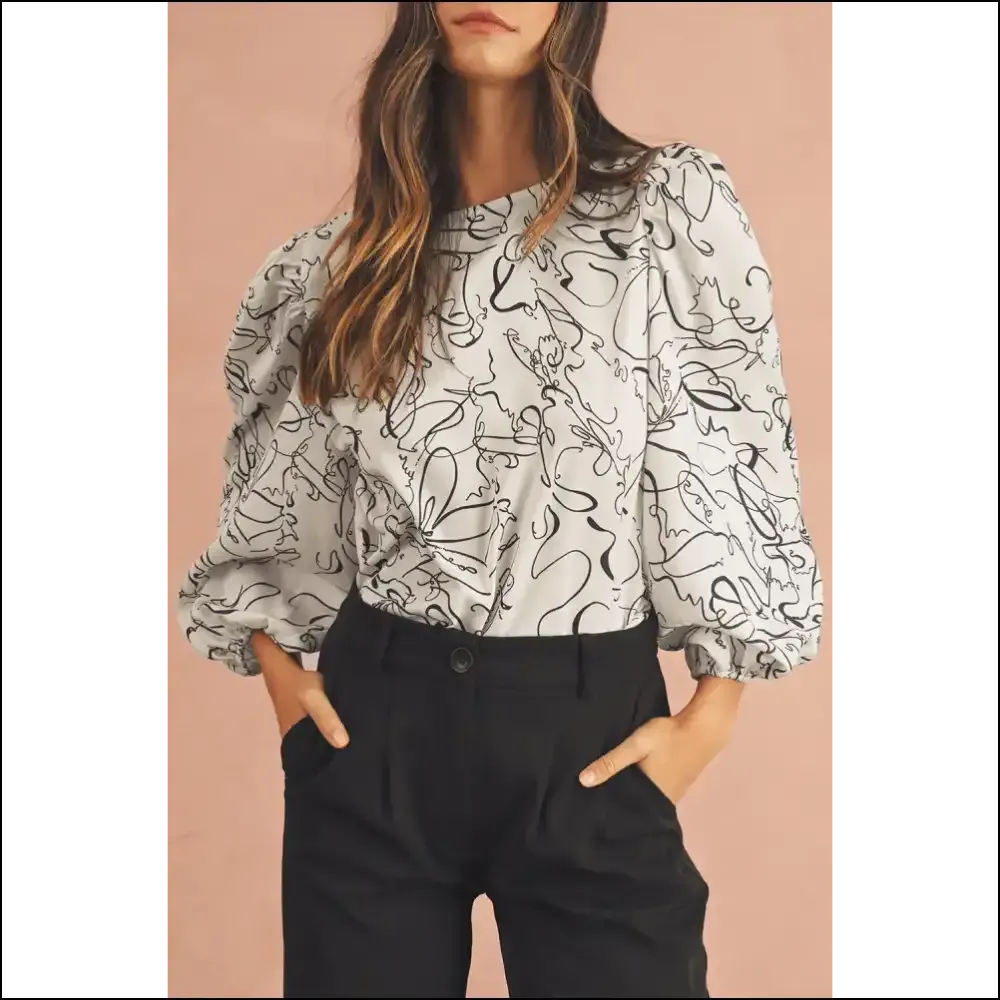 Beige Abstract Print Balloon Sleeve: from Blah to Bam! Needful Things 😉