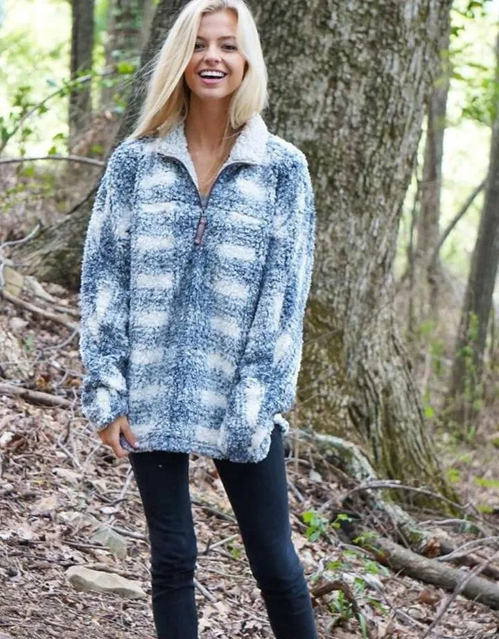 Big Plaid Frosty Tipped Women's Stadium Pullover in Blue by True Grit (Dylan)