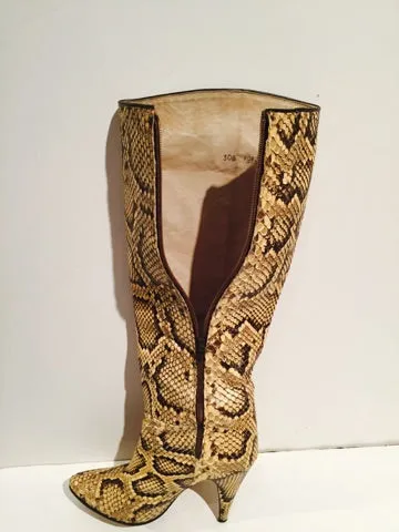 BIONDINI Italy Snakeskin Beige Python Snake Women's Leather Boots Size 7