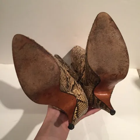 BIONDINI Italy Snakeskin Beige Python Snake Women's Leather Boots Size 7