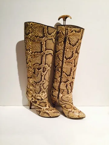 BIONDINI Italy Snakeskin Beige Python Snake Women's Leather Boots Size 7
