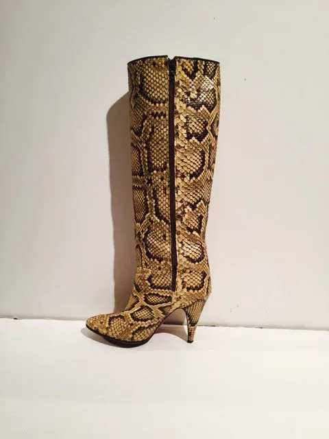 BIONDINI Italy Snakeskin Beige Python Snake Women's Leather Boots Size 7