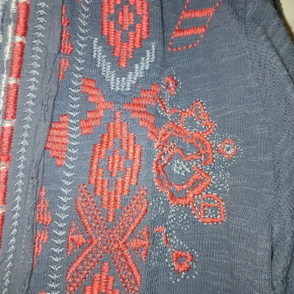 Biya Johnny Was Blue Red Embroidered Knit Jacket Fringe Small