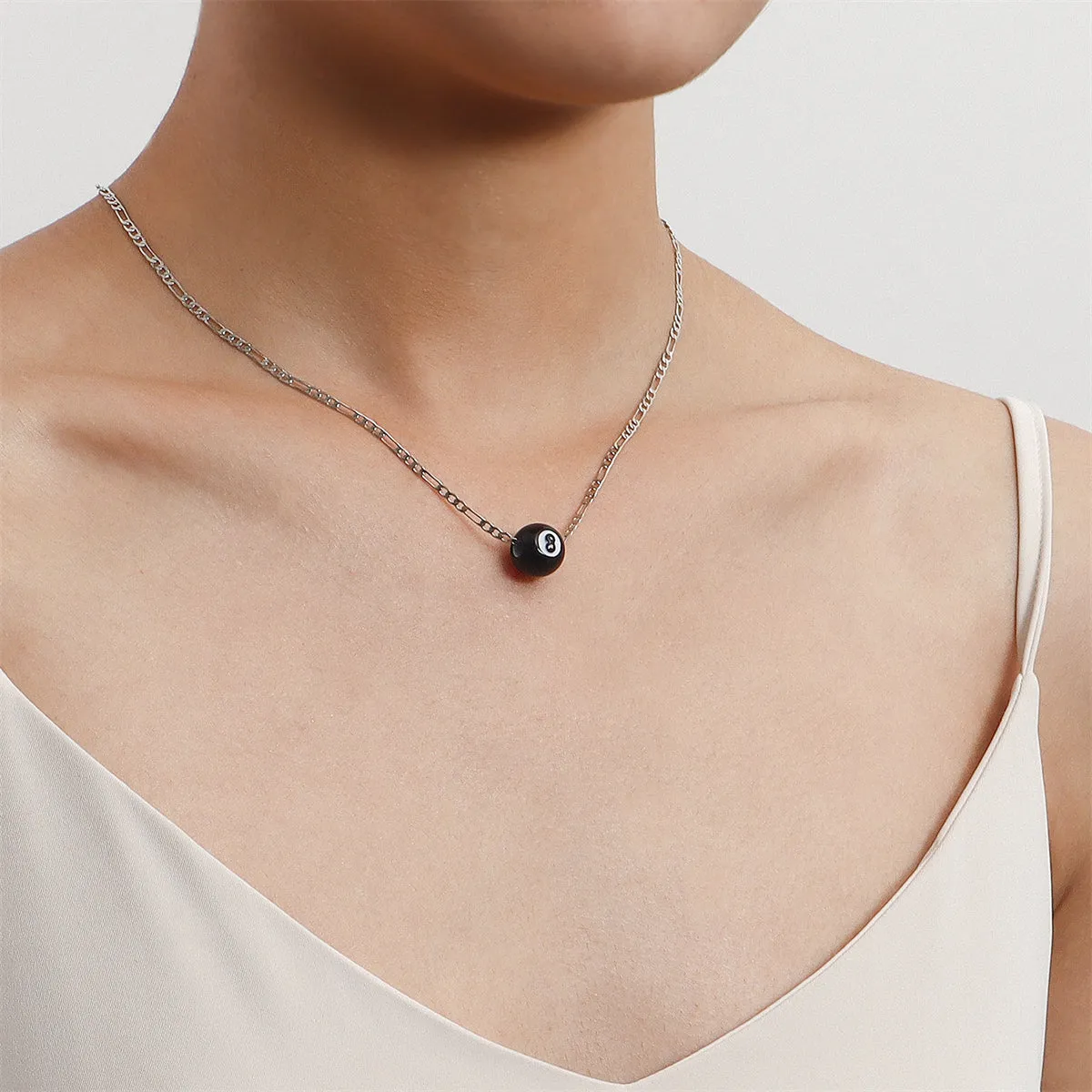 Black Acrylic & Silver-Plated 8-Ball Pendant Necklace
