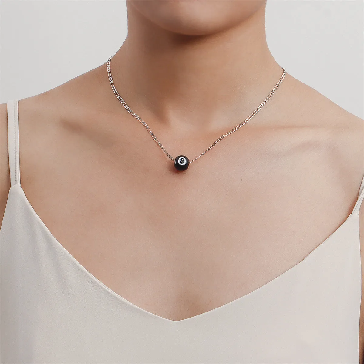 Black Acrylic & Silver-Plated 8-Ball Pendant Necklace