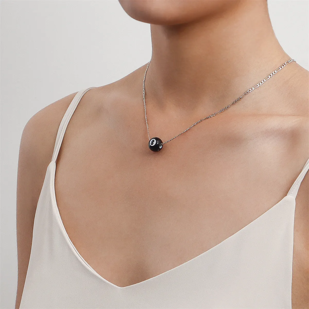 Black Acrylic & Silver-Plated 8-Ball Pendant Necklace