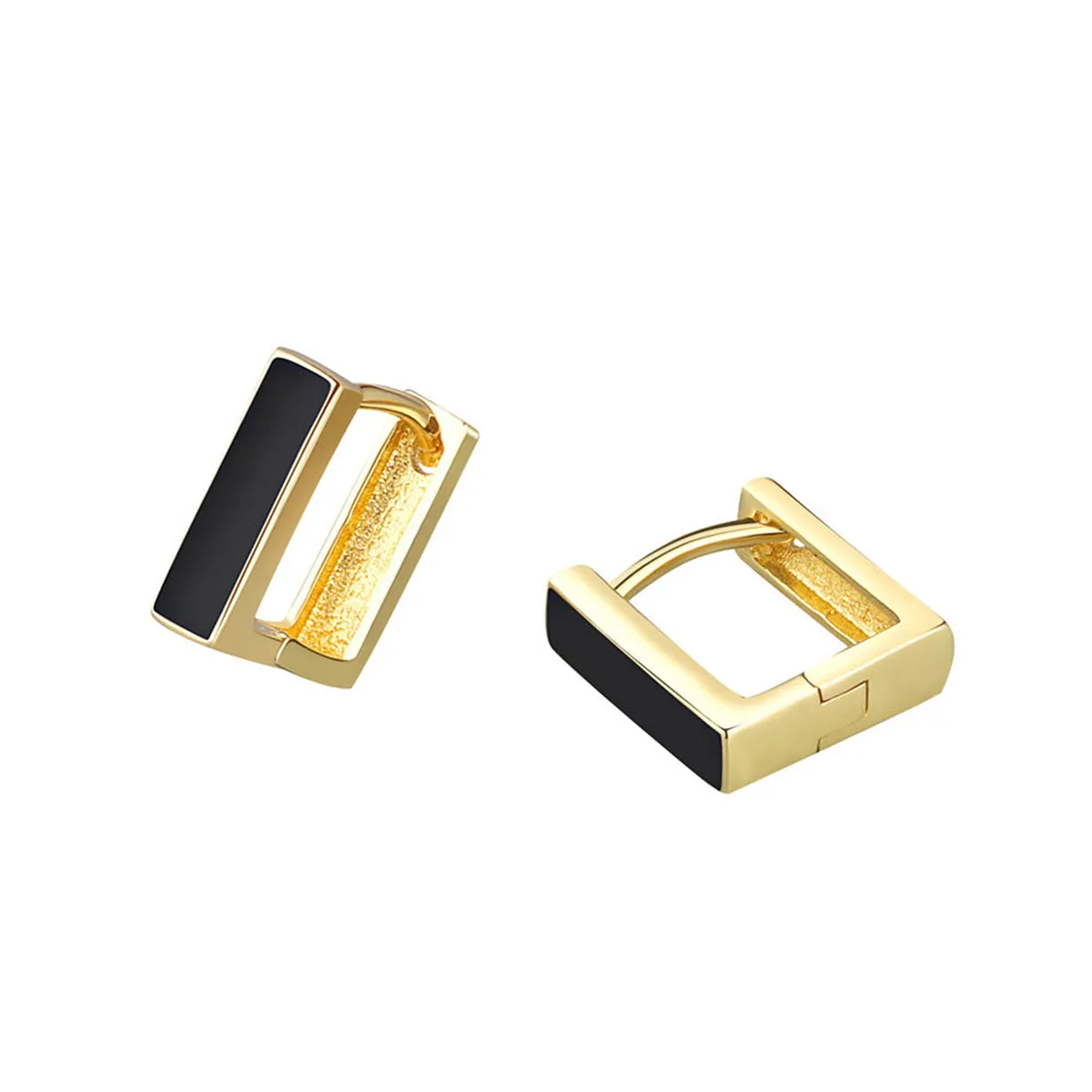 Black Enamel & 18K Gold-Plated Square Huggie Earrings