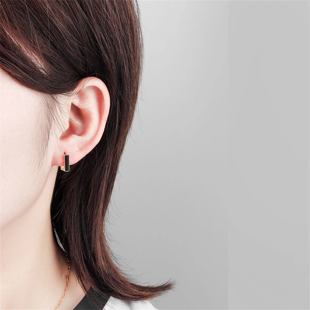 Black Enamel & 18K Gold-Plated Square Huggie Earrings