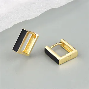 Black Enamel & 18K Gold-Plated Square Huggie Earrings