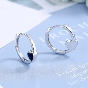 Black Enamel & Silver-Plated Heart Huggie Earrings