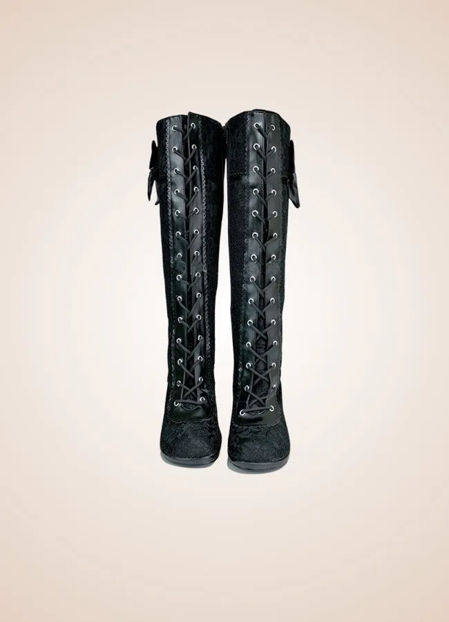 Black Gothic Bowknot Boots