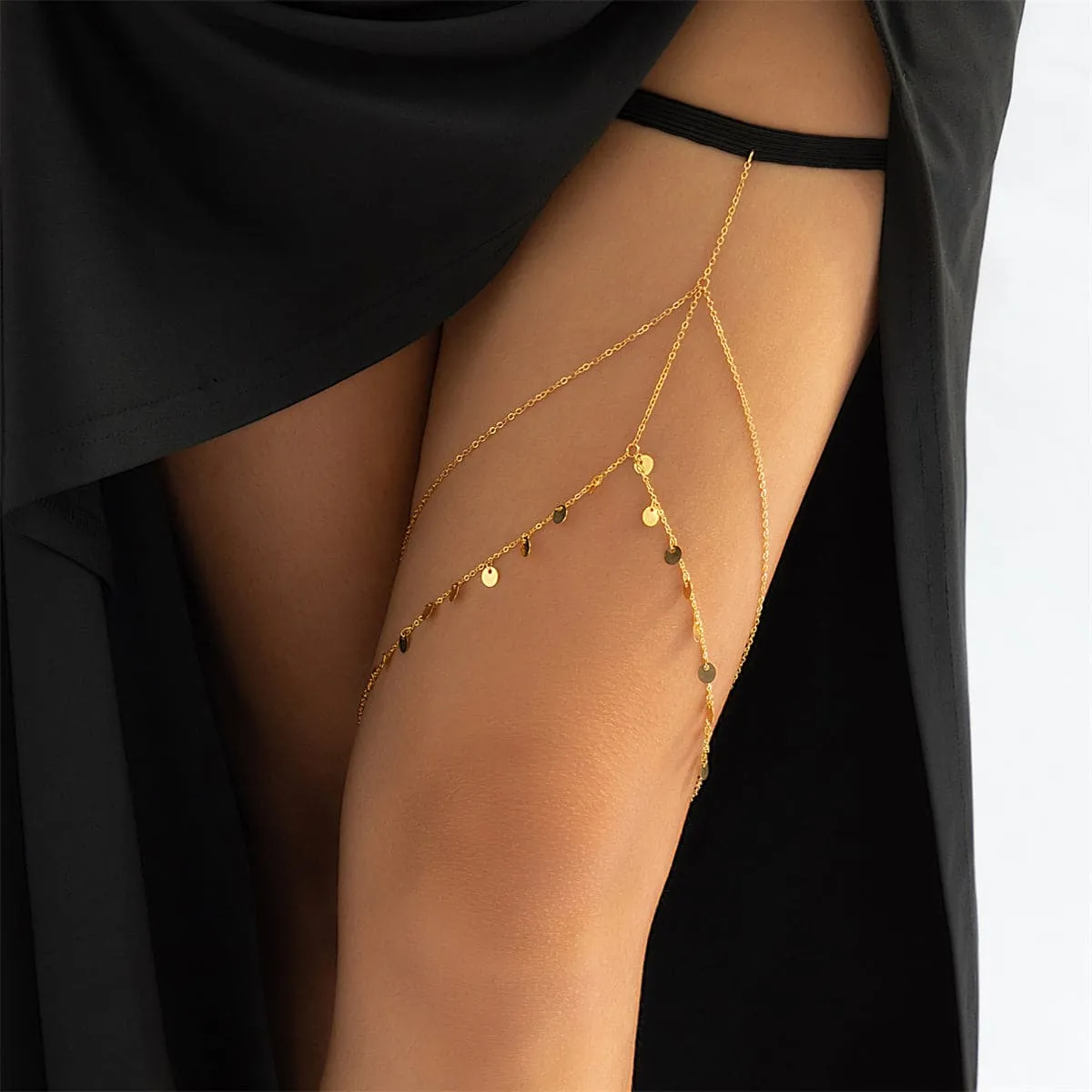 Black Nylon & 18K Gold-Plated Sequin Layered Leg Chain