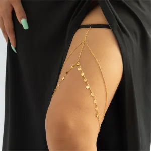 Black Nylon & 18K Gold-Plated Sequin Layered Leg Chain