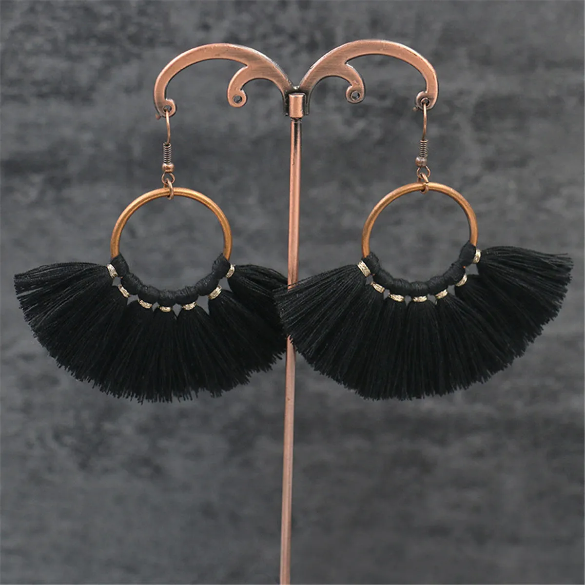 Black Polyster & 18K Gold-Plated Circle Tassel Drop Earrings