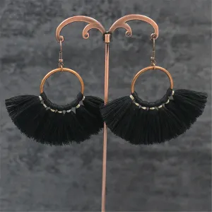 Black Polyster & 18K Gold-Plated Circle Tassel Drop Earrings