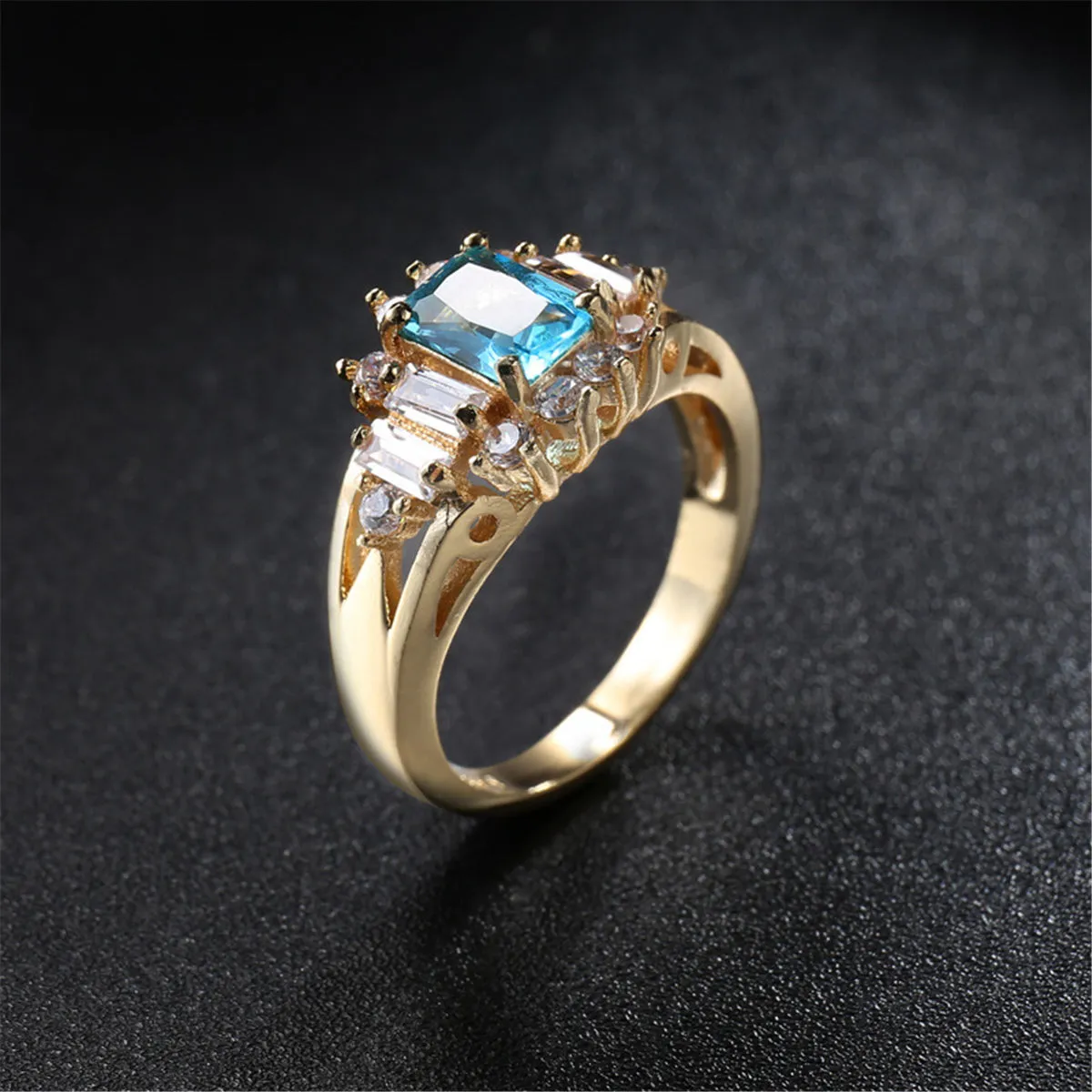 Blue Crystal & Cubic Zirconia Baguette-Cut Ring