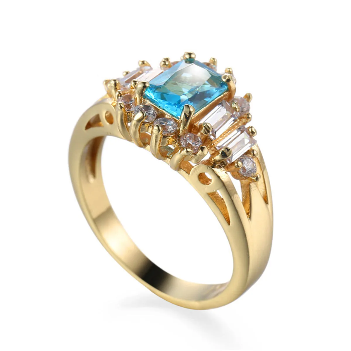 Blue Crystal & Cubic Zirconia Baguette-Cut Ring
