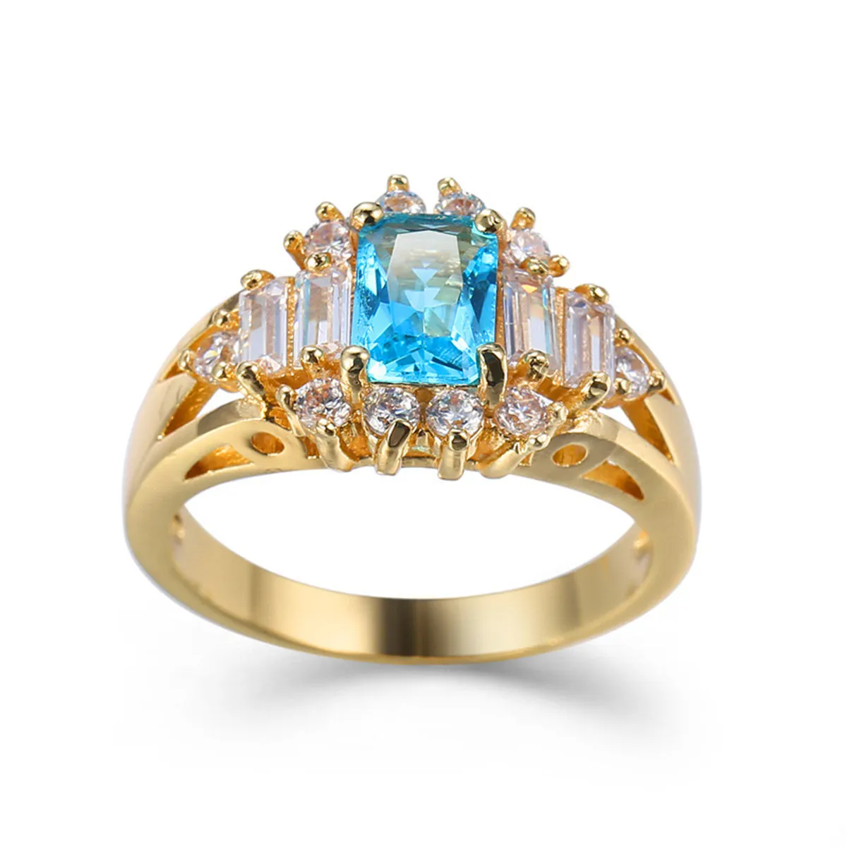 Blue Crystal & Cubic Zirconia Baguette-Cut Ring