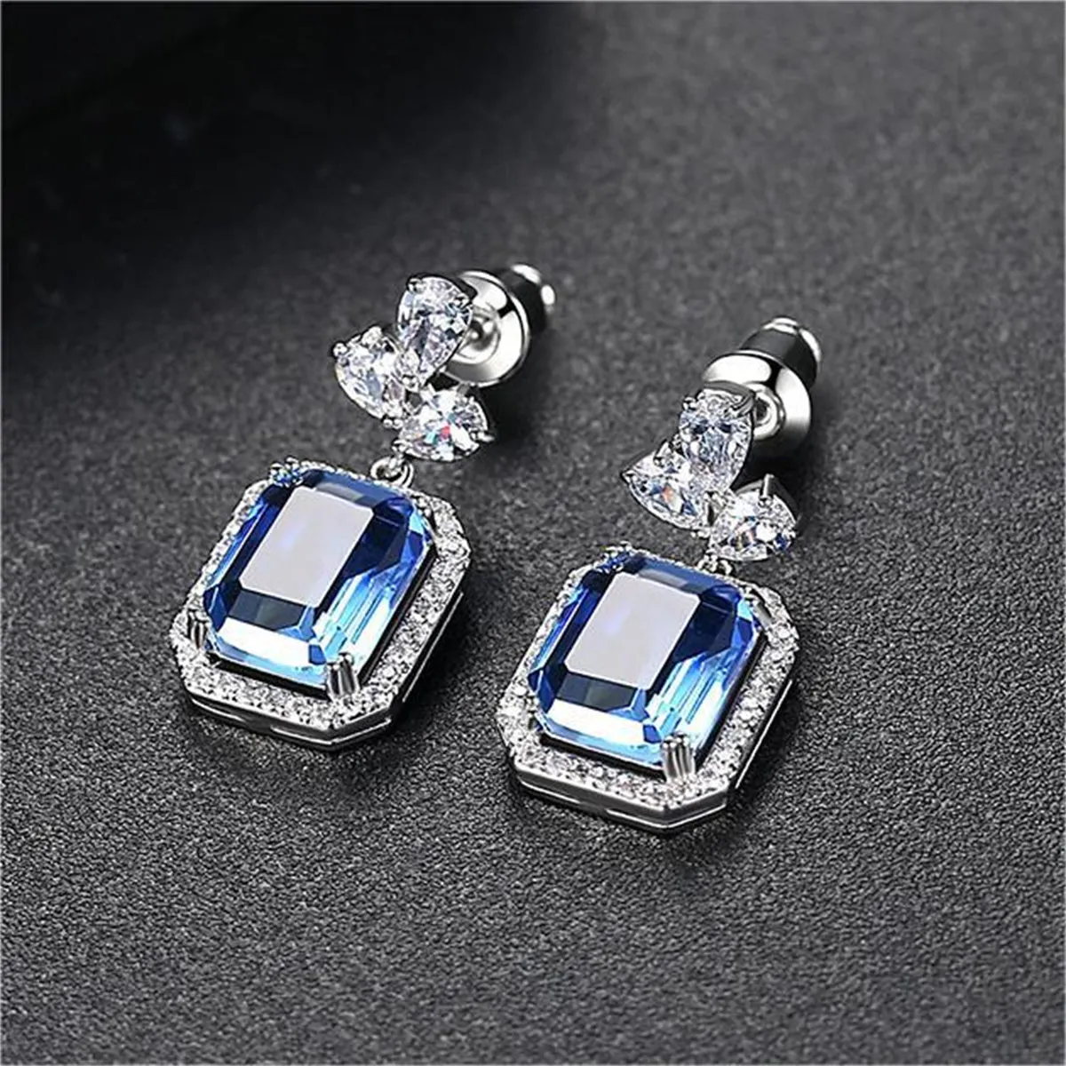 Blue Multicolor Crystal & Cubic Zirconia Drop Earrings