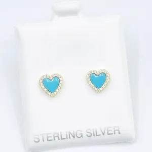 Blue Stone Heart Studs