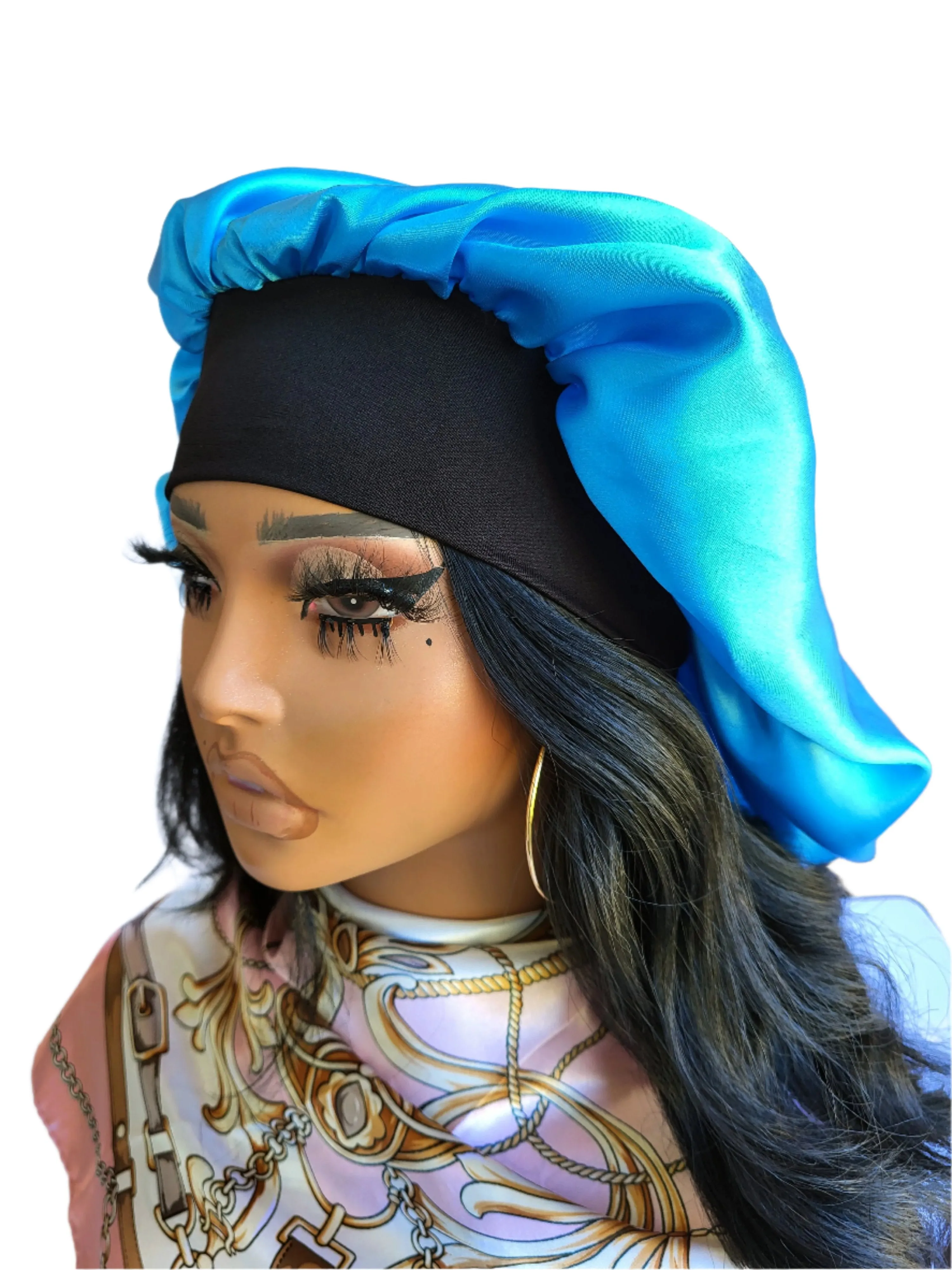 BLUE Wide Band Single Layer Jumbo Satin Bonnet