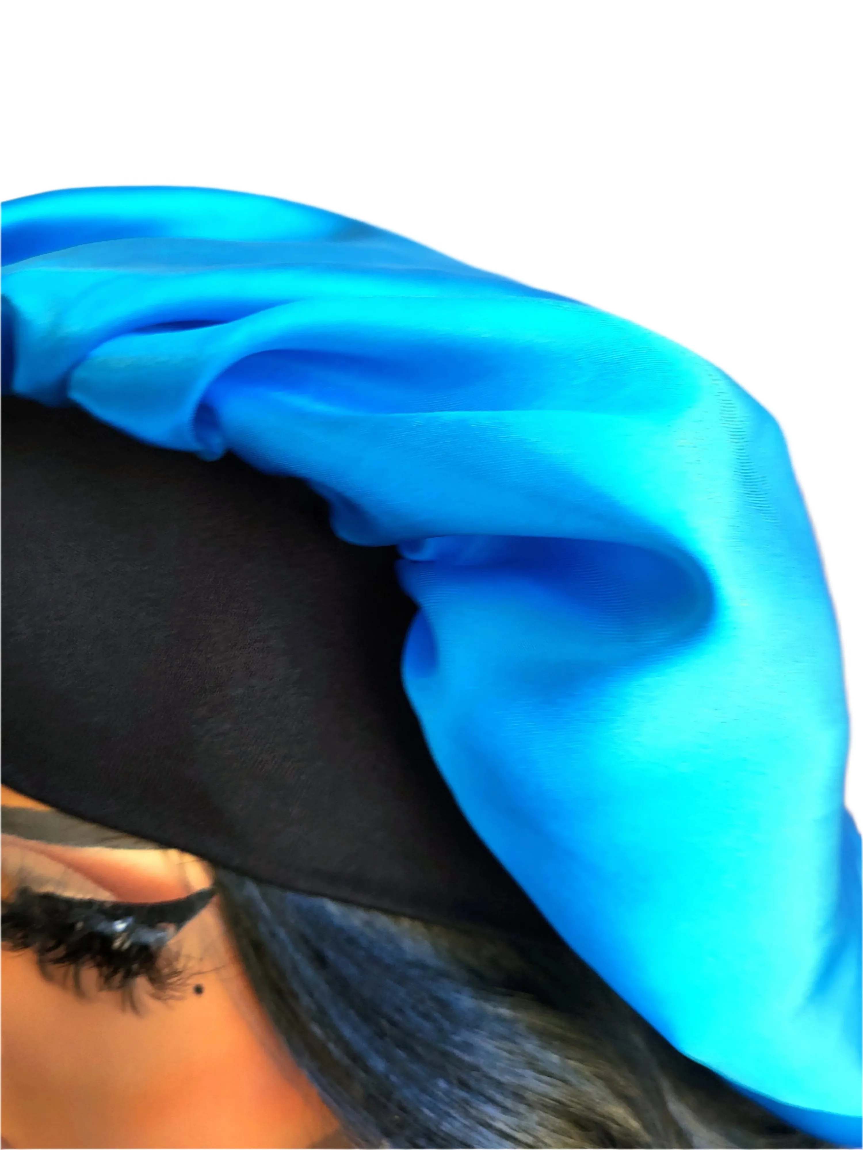 BLUE Wide Band Single Layer Jumbo Satin Bonnet