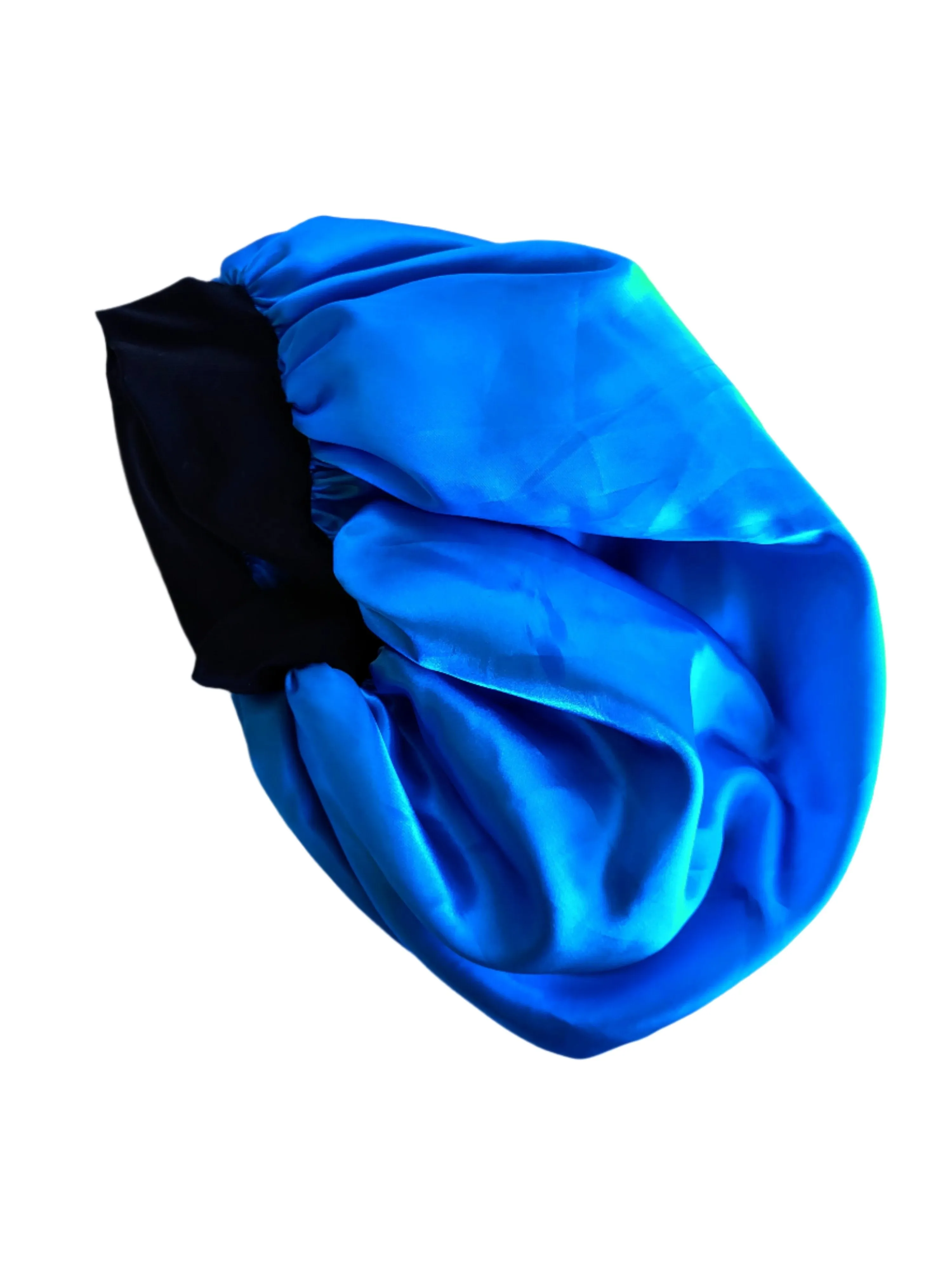 BLUE Wide Band Single Layer Jumbo Satin Bonnet