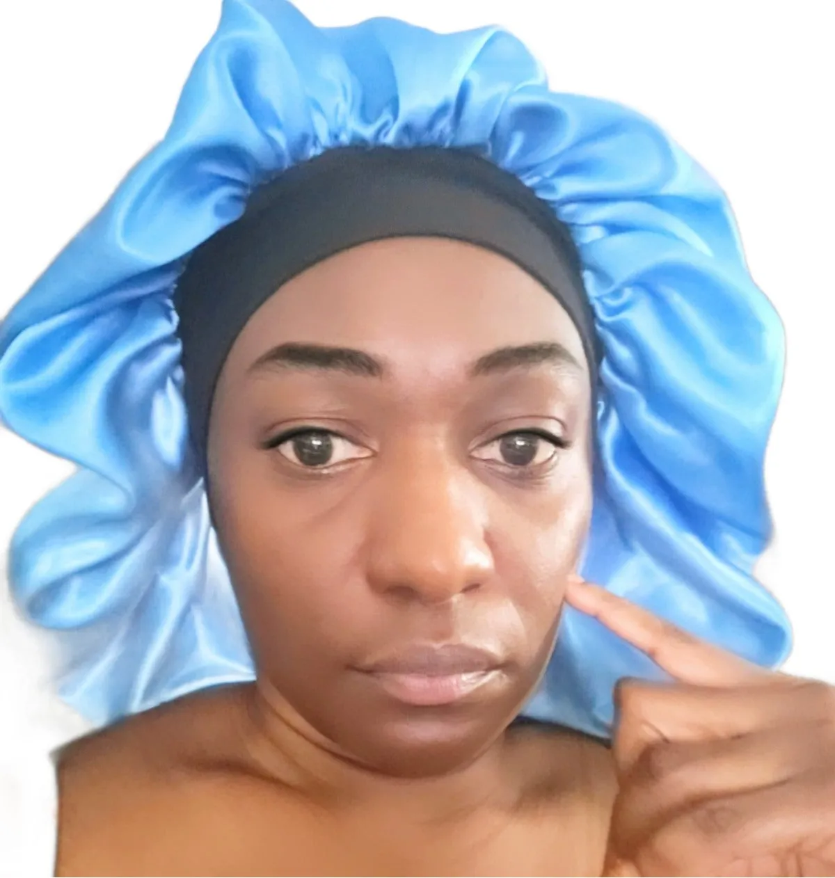 BLUE Wide Band Single Layer Jumbo Satin Bonnet