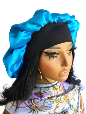 BLUE Wide Band Single Layer Jumbo Satin Bonnet