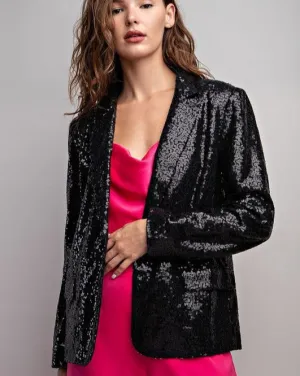 BRITTA BLACK BLAZER WITH CLEAR SEQUINS