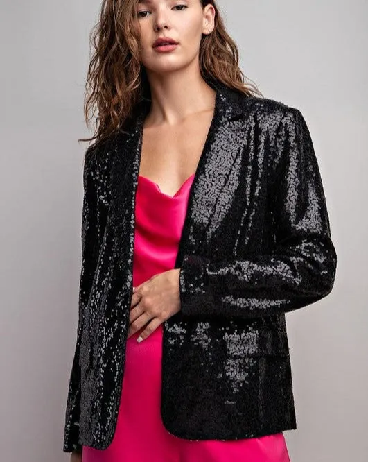 BRITTA BLACK BLAZER WITH CLEAR SEQUINS