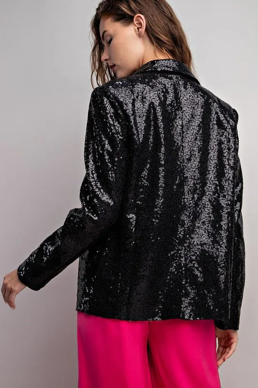 BRITTA BLACK BLAZER WITH CLEAR SEQUINS