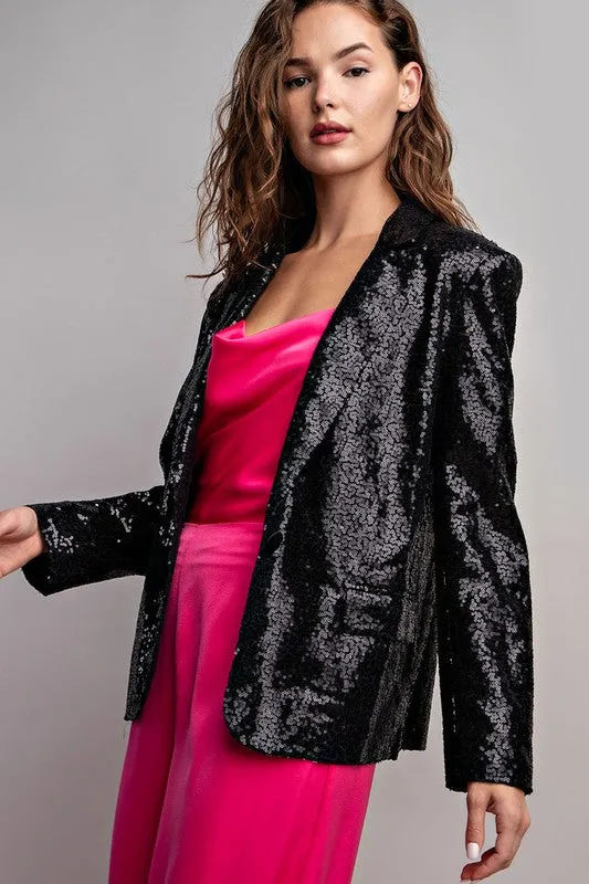 BRITTA BLACK BLAZER WITH CLEAR SEQUINS