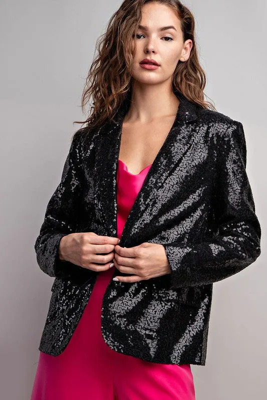 BRITTA BLACK BLAZER WITH CLEAR SEQUINS